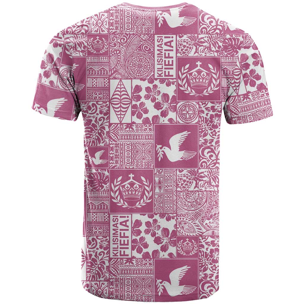 Pink Tonga Kilisimasi Fiefia T Shirt Pacific Patchwork Xmas Vibes - Polynesian Pride
