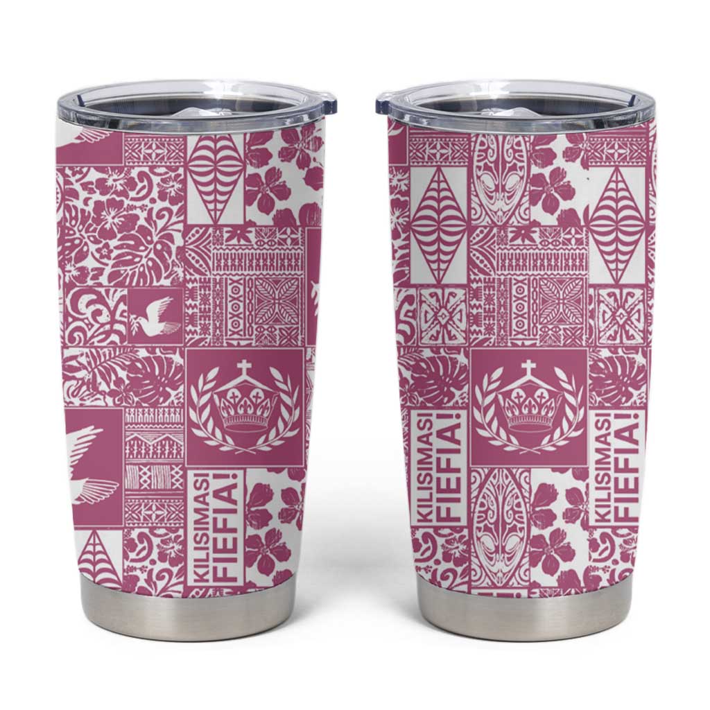 Pink Tonga Kilisimasi Fiefia Tumbler Cup Pacific Patchwork Xmas Vibes - Polynesian Pride