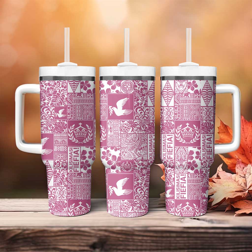 Pink Tonga Kilisimasi Fiefia Tumbler With Handle Pacific Patchwork Xmas Vibes - Polynesian Pride