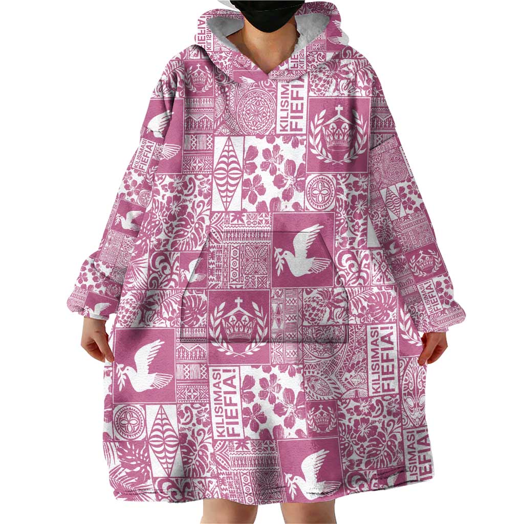 Pink Tonga Kilisimasi Fiefia Wearable Blanket Hoodie Pacific Patchwork Xmas Vibes - Polynesian Pride