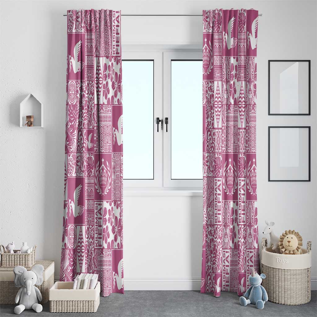 Pink Tonga Kilisimasi Fiefia Window Curtain Pacific Patchwork Xmas Vibes - Polynesian Pride