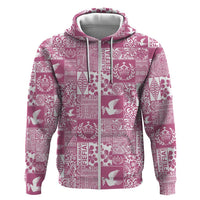 Pink Tonga Kilisimasi Fiefia Zip Hoodie Pacific Patchwork Xmas Vibes - Polynesian Pride