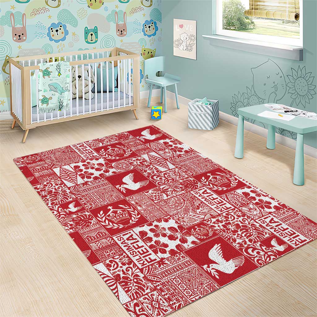 Red Tonga Kilisimasi Fiefia Area Rug Pacific Patchwork Xmas Vibes - Polynesian Pride