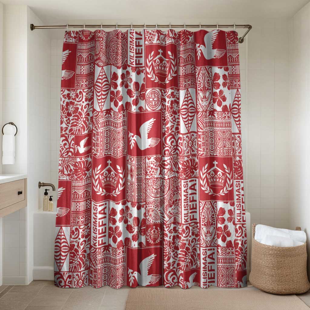 Red Tonga Kilisimasi Fiefia Bathroom Set Pacific Patchwork Xmas Vibes - Polynesian Pride