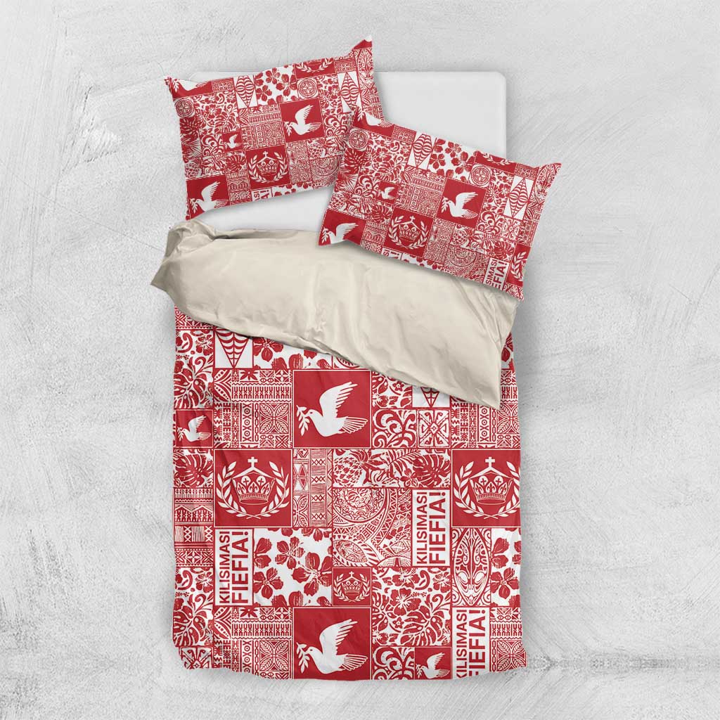 Red Tonga Kilisimasi Fiefia Bedding Set Pacific Patchwork Xmas Vibes - Polynesian Pride