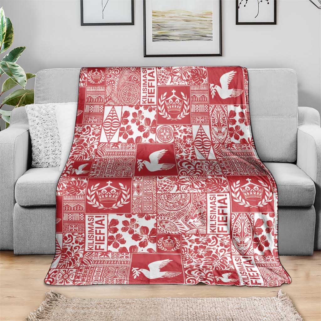 Red Tonga Kilisimasi Fiefia Blanket Pacific Patchwork Xmas Vibes - Polynesian Pride