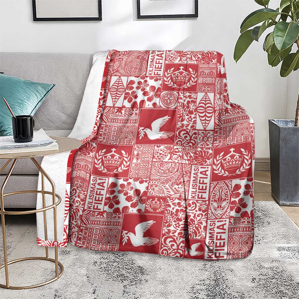 Red Tonga Kilisimasi Fiefia Blanket Pacific Patchwork Xmas Vibes - Polynesian Pride