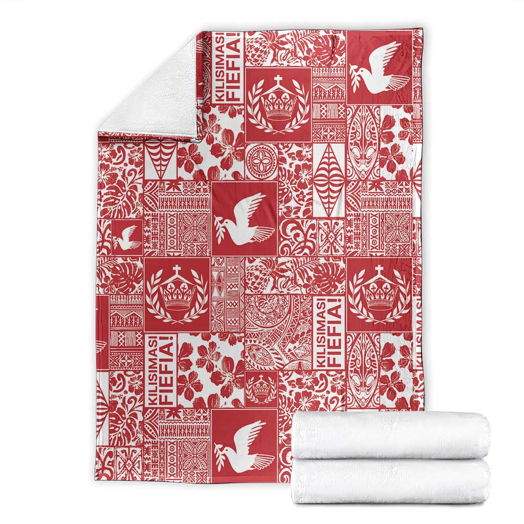 Red Tonga Kilisimasi Fiefia Blanket Pacific Patchwork Xmas Vibes - Polynesian Pride