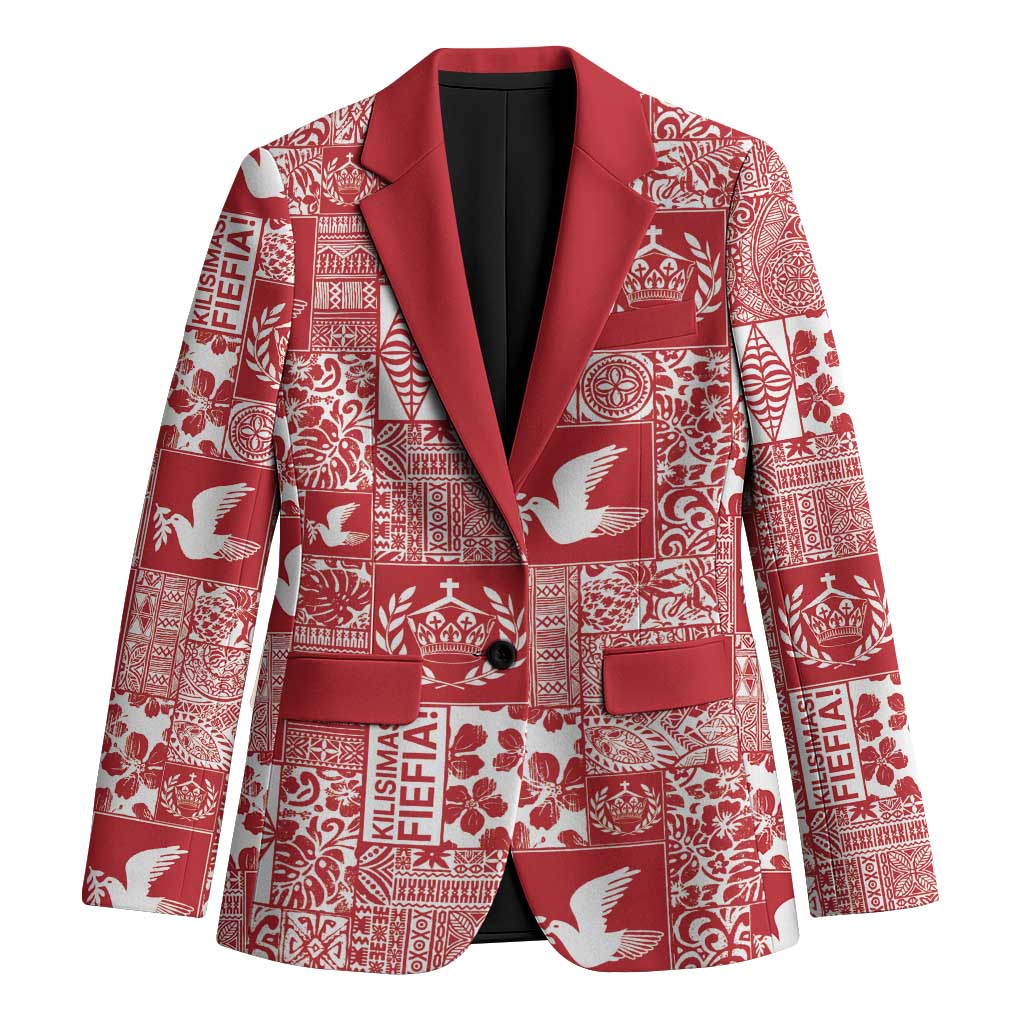 Red Tonga Kilisimasi Fiefia Blazer Pacific Patchwork Xmas Vibes - Polynesian Pride