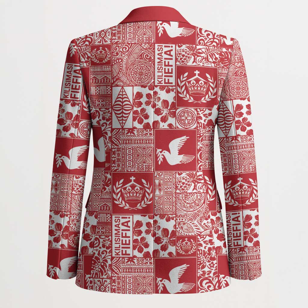 Red Tonga Kilisimasi Fiefia Blazer Pacific Patchwork Xmas Vibes - Polynesian Pride