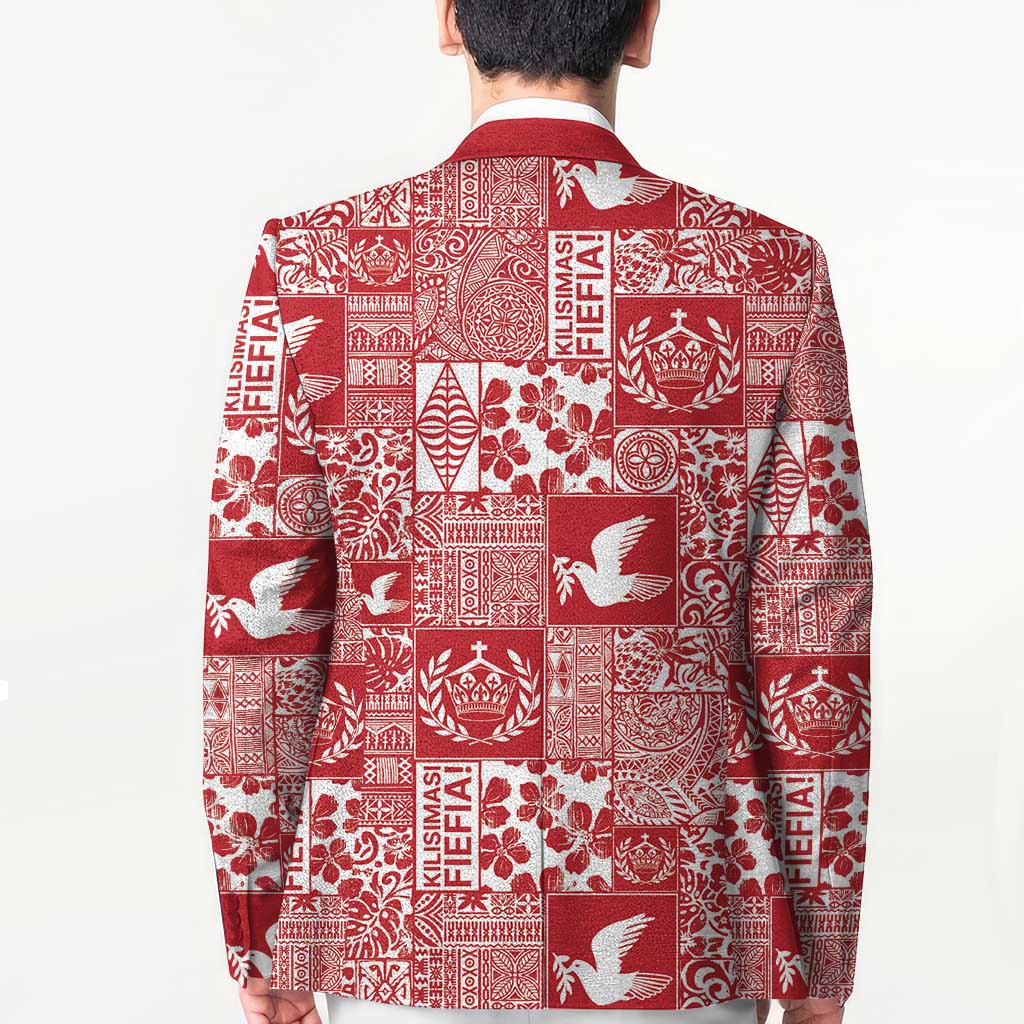 Red Tonga Kilisimasi Fiefia Blazer Pacific Patchwork Xmas Vibes - Polynesian Pride