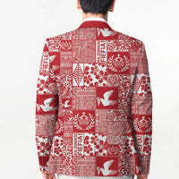 Red Tonga Kilisimasi Fiefia Blazer Pacific Patchwork Xmas Vibes - Polynesian Pride