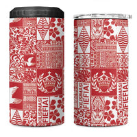 Red Tonga Kilisimasi Fiefia 4 in 1 Can Cooler Tumbler Pacific Patchwork Xmas Vibes - Polynesian Pride