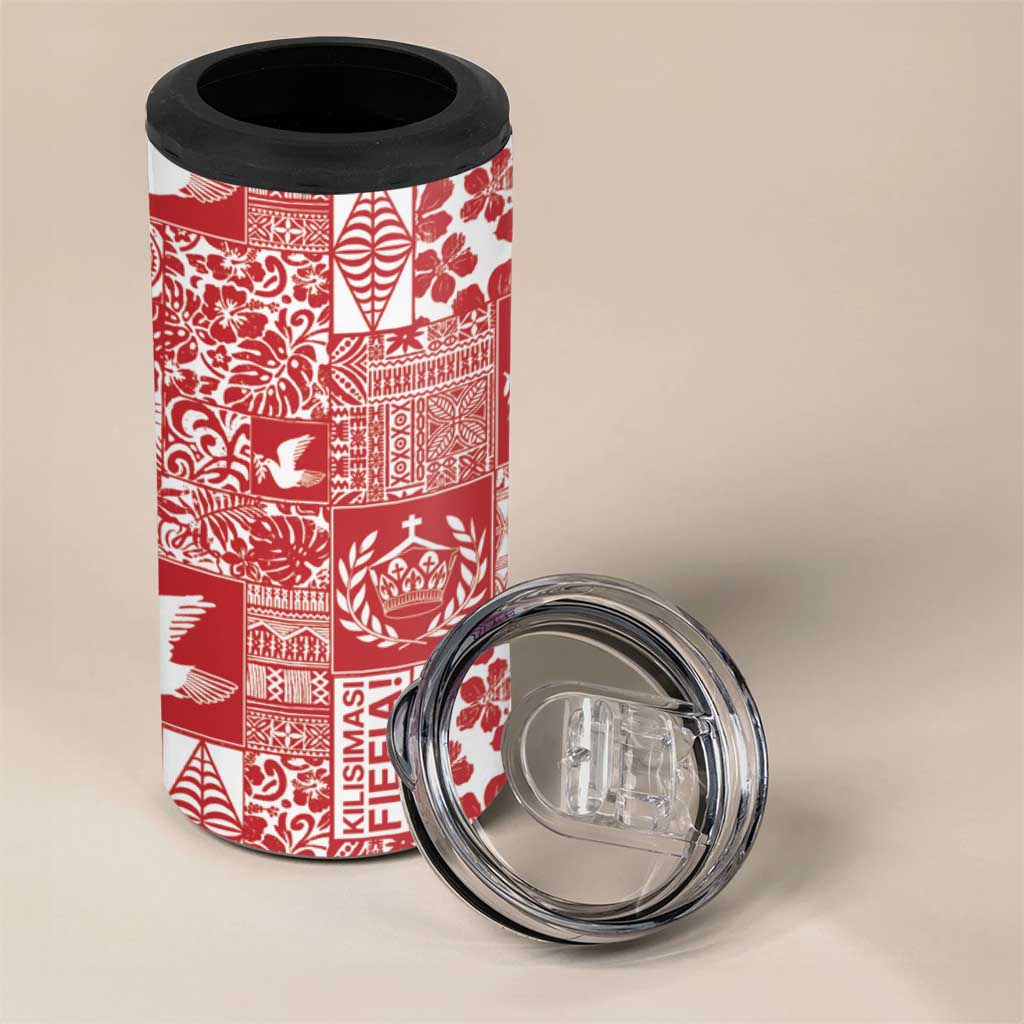 Red Tonga Kilisimasi Fiefia 4 in 1 Can Cooler Tumbler Pacific Patchwork Xmas Vibes - Polynesian Pride