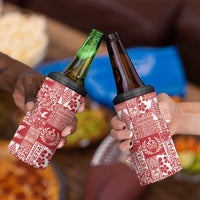 Red Tonga Kilisimasi Fiefia 4 in 1 Can Cooler Tumbler Pacific Patchwork Xmas Vibes - Polynesian Pride