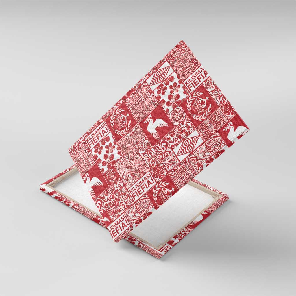 Red Tonga Kilisimasi Fiefia Canvas Wall Art Pacific Patchwork Xmas Vibes - Polynesian Pride