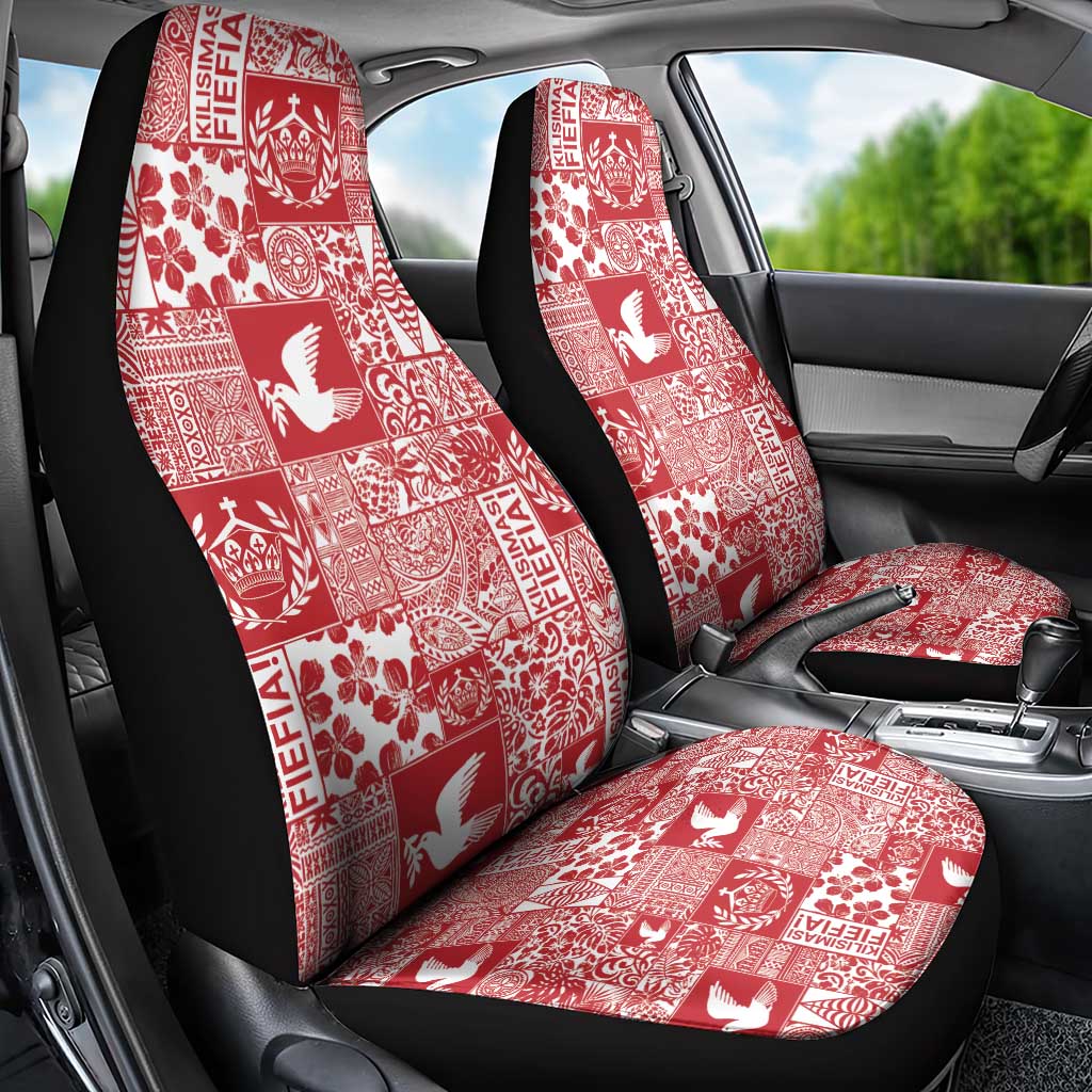 Red Tonga Kilisimasi Fiefia Car Seat Cover Pacific Patchwork Xmas Vibes - Polynesian Pride