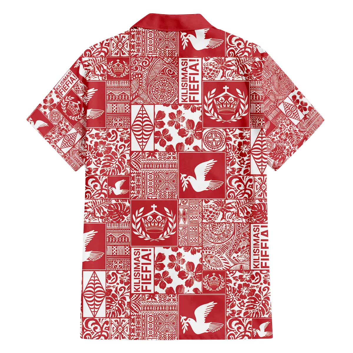 Red Tonga Kilisimasi Fiefia Family Matching Off The Shoulder Long Sleeve Dress and Hawaiian Shirt Pacific Patchwork Xmas Vibes - Polynesian Pride
