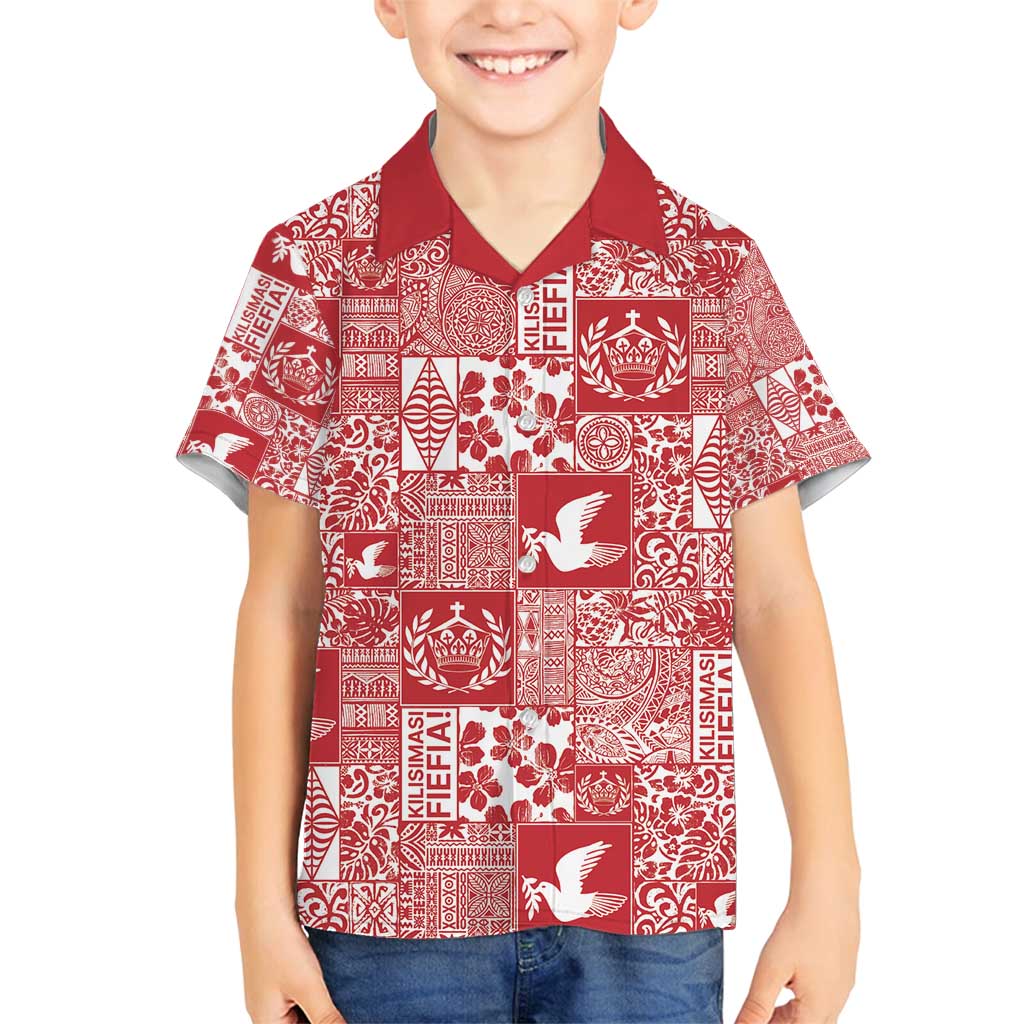 Red Tonga Kilisimasi Fiefia Family Matching Summer Maxi Dress and Hawaiian Shirt Pacific Patchwork Xmas Vibes - Polynesian Pride