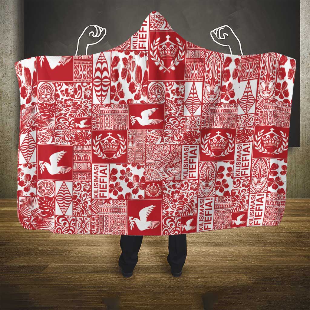 Red Tonga Kilisimasi Fiefia Hooded Blanket Pacific Patchwork Xmas Vibes - Polynesian Pride