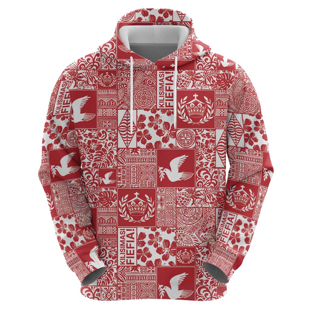 Red Tonga Kilisimasi Fiefia Hoodie Pacific Patchwork Xmas Vibes - Polynesian Pride