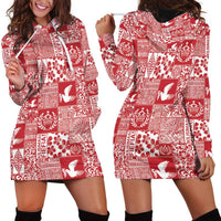 Red Tonga Kilisimasi Fiefia Hoodie Dress Pacific Patchwork Xmas Vibes - Polynesian Pride