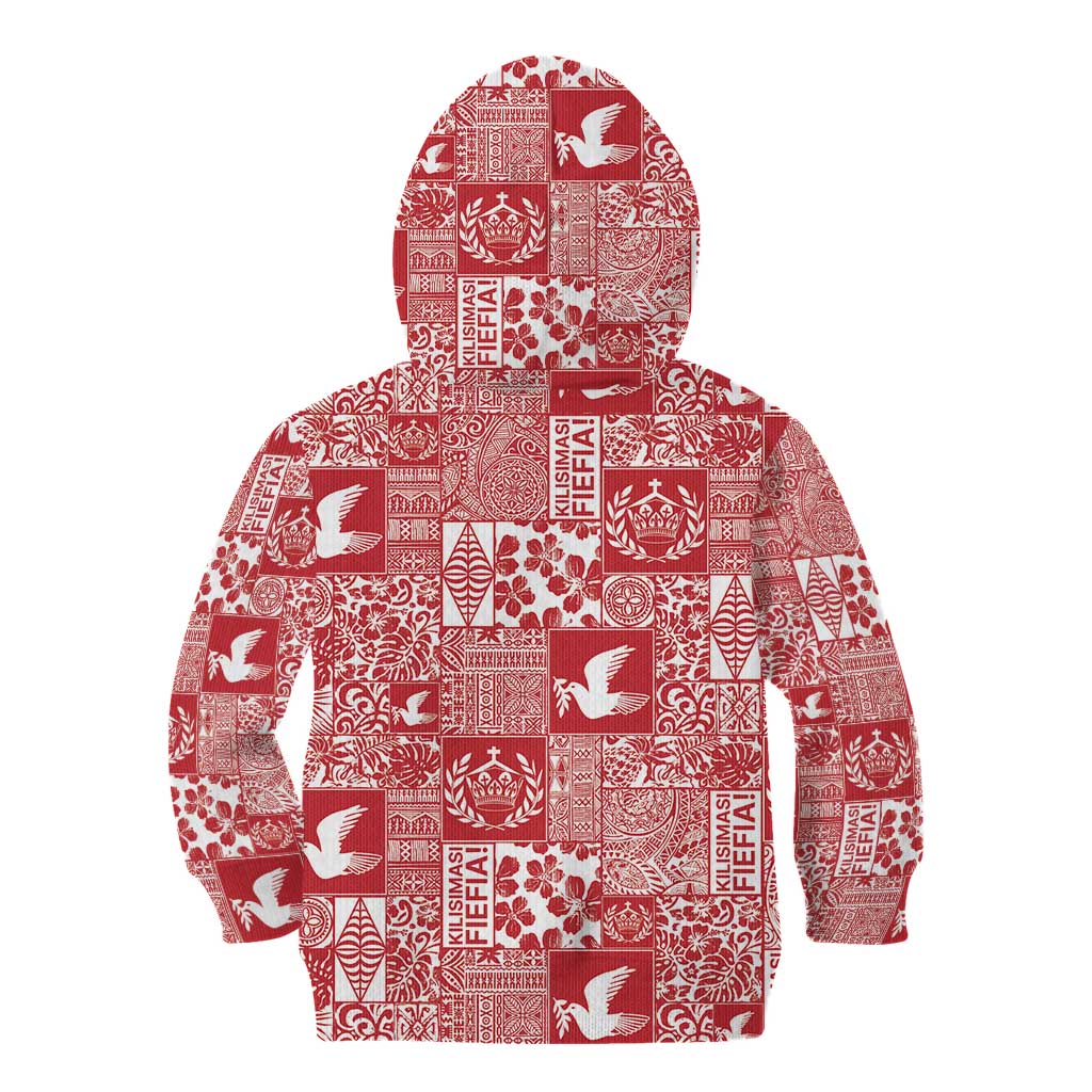 Red Tonga Kilisimasi Fiefia Kid Hoodie Pacific Patchwork Xmas Vibes - Polynesian Pride