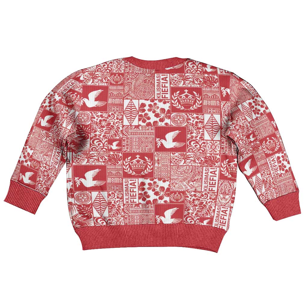 Red Tonga Kilisimasi Fiefia Kid Ugly Christmas Sweater Pacific Patchwork Xmas Vibes - Polynesian Pride