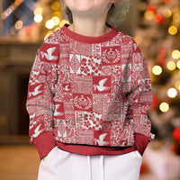 Red Tonga Kilisimasi Fiefia Kid Ugly Christmas Sweater Pacific Patchwork Xmas Vibes - Polynesian Pride