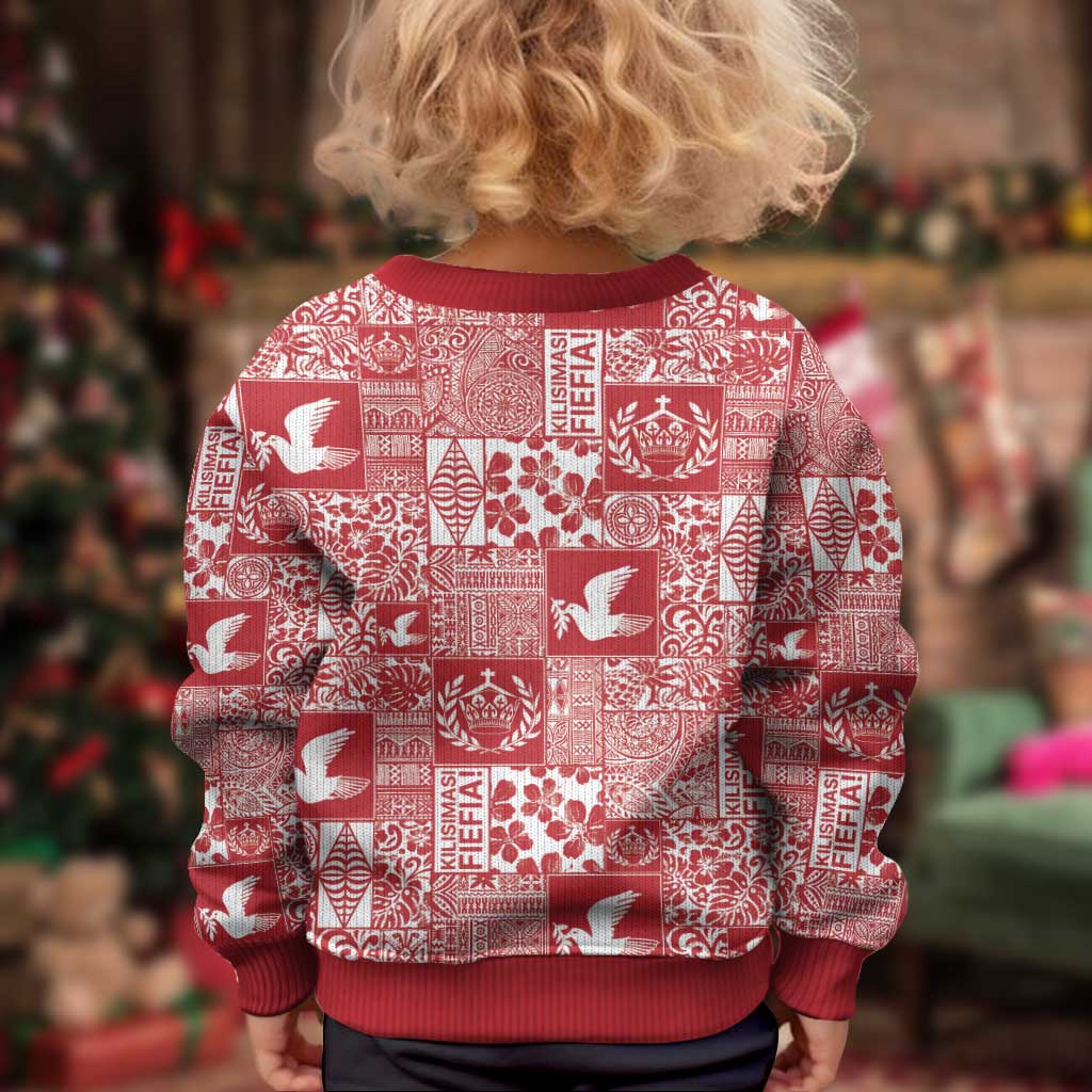 Red Tonga Kilisimasi Fiefia Kid Ugly Christmas Sweater Pacific Patchwork Xmas Vibes - Polynesian Pride
