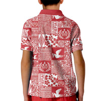 Red Tonga Kilisimasi Fiefia Kid Polo Shirt Pacific Patchwork Xmas Vibes - Polynesian Pride