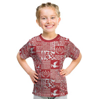 Red Tonga Kilisimasi Fiefia Kid T Shirt Pacific Patchwork Xmas Vibes - Polynesian Pride