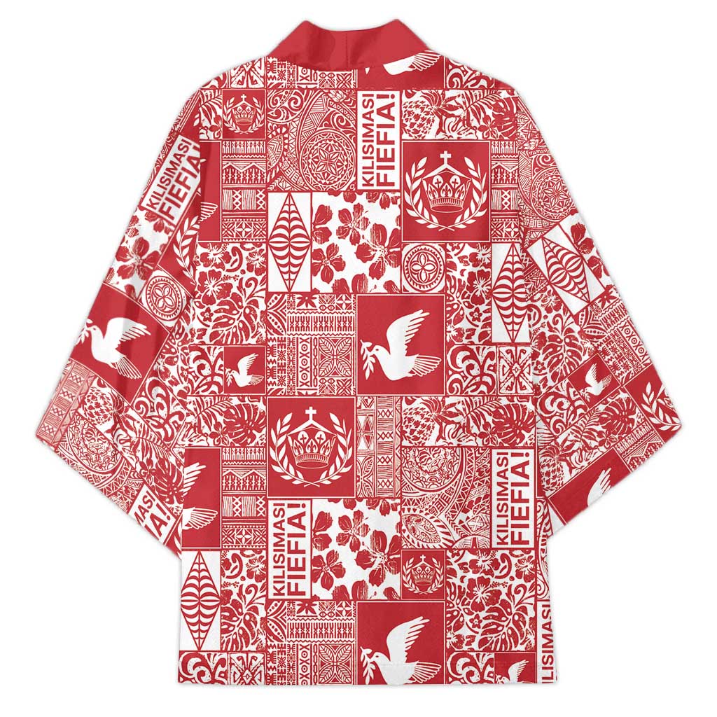 Red Tonga Kilisimasi Fiefia Kimono Pacific Patchwork Xmas Vibes - Polynesian Pride