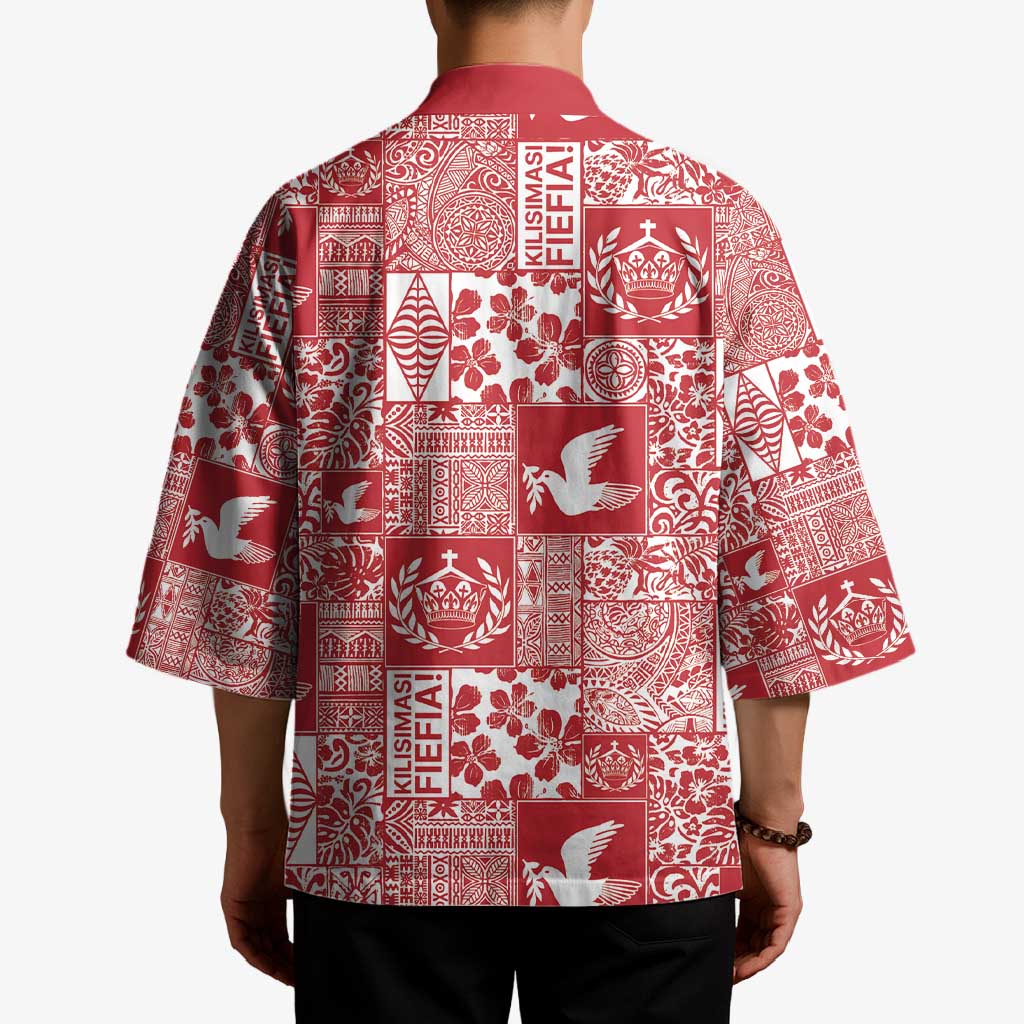 Red Tonga Kilisimasi Fiefia Kimono Pacific Patchwork Xmas Vibes - Polynesian Pride