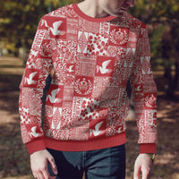 Red Tonga Kilisimasi Fiefia Ugly Christmas Sweater Pacific Patchwork Xmas Vibes - Polynesian Pride