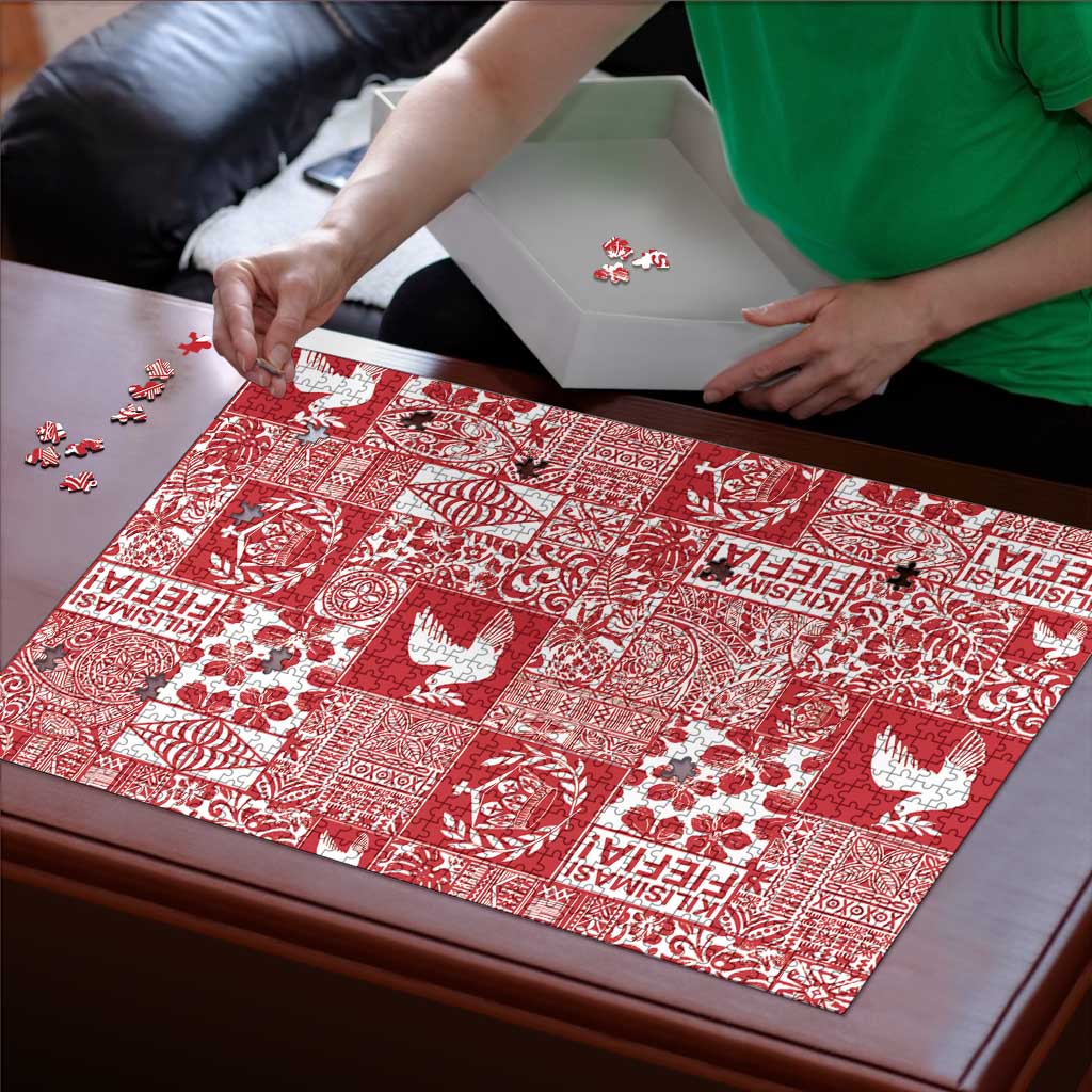 Red Tonga Kilisimasi Fiefia Puzzle Pacific Patchwork Xmas Vibes - Polynesian Pride