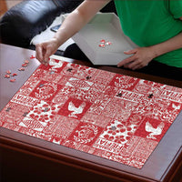 Red Tonga Kilisimasi Fiefia Puzzle Pacific Patchwork Xmas Vibes - Polynesian Pride