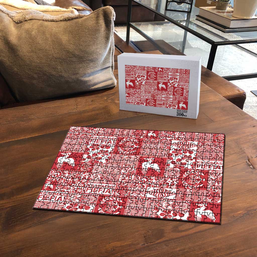 Red Tonga Kilisimasi Fiefia Puzzle Pacific Patchwork Xmas Vibes - Polynesian Pride
