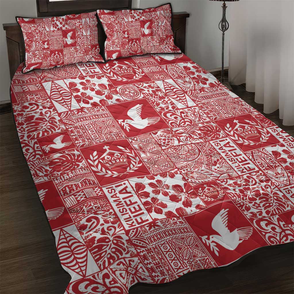 Red Tonga Kilisimasi Fiefia Quilt Bed Set Pacific Patchwork Xmas Vibes - Polynesian Pride