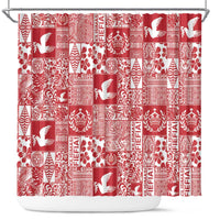 Red Tonga Kilisimasi Fiefia Shower Curtain Pacific Patchwork Xmas Vibes - Polynesian Pride