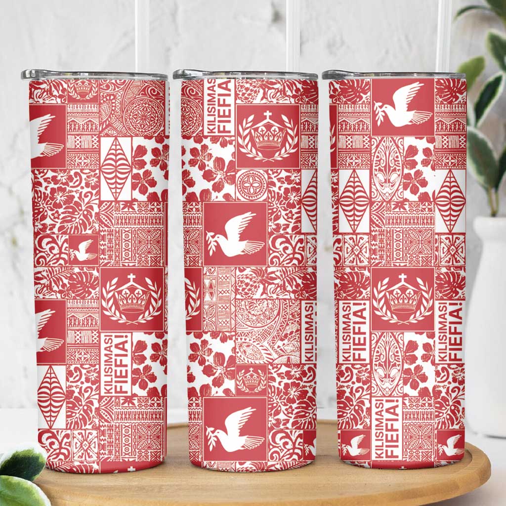 Red Tonga Kilisimasi Fiefia Skinny Tumbler Pacific Patchwork Xmas Vibes - Polynesian Pride