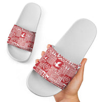 Red Tonga Kilisimasi Fiefia Slide Sandals Pacific Patchwork Xmas Vibes - Polynesian Pride
