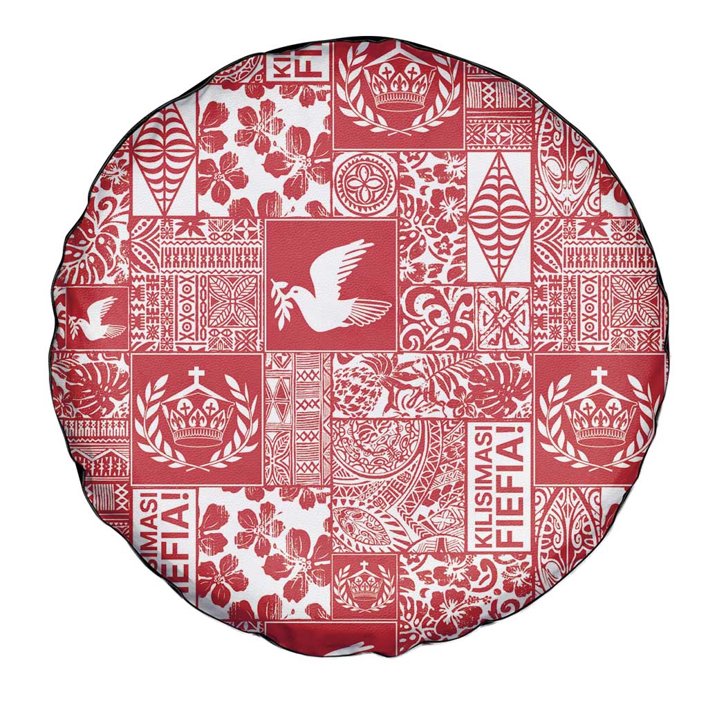 Red Tonga Kilisimasi Fiefia Spare Tire Cover Pacific Patchwork Xmas Vibes - Polynesian Pride