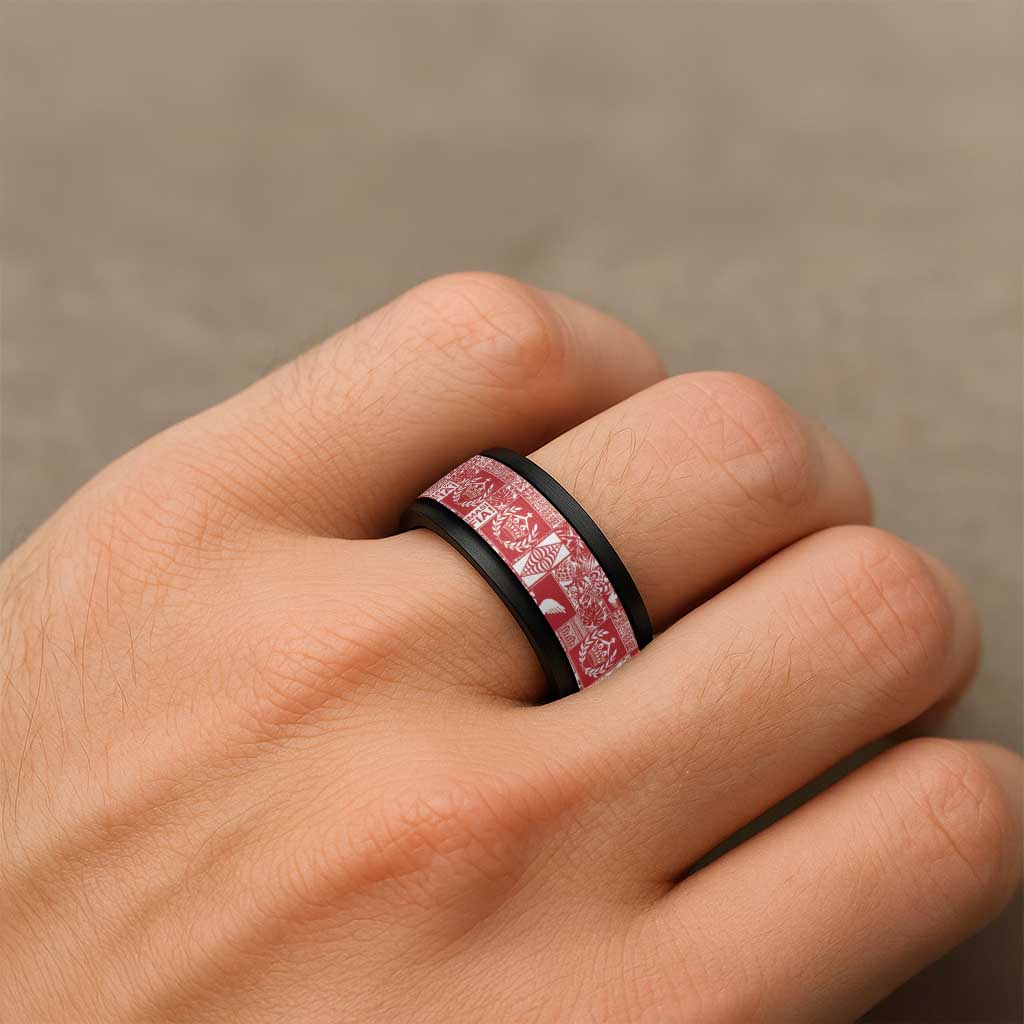 Red Tonga Kilisimasi Fiefia Spinner Ring Pacific Patchwork Xmas Vibes - Polynesian Pride