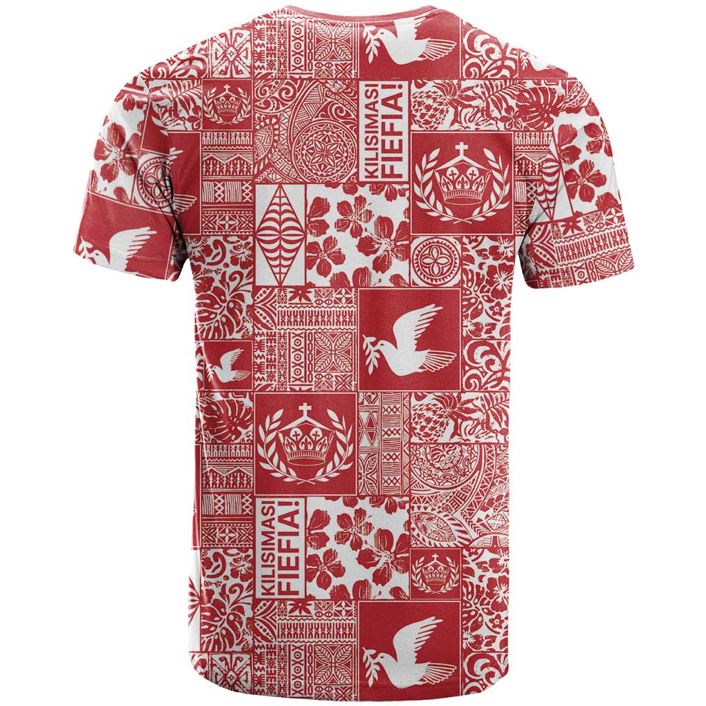 Red Tonga Kilisimasi Fiefia T Shirt Pacific Patchwork Xmas Vibes - Polynesian Pride