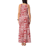 Red Tonga Kilisimasi Fiefia Tank Maxi Dress Pacific Patchwork Xmas Vibes - Polynesian Pride