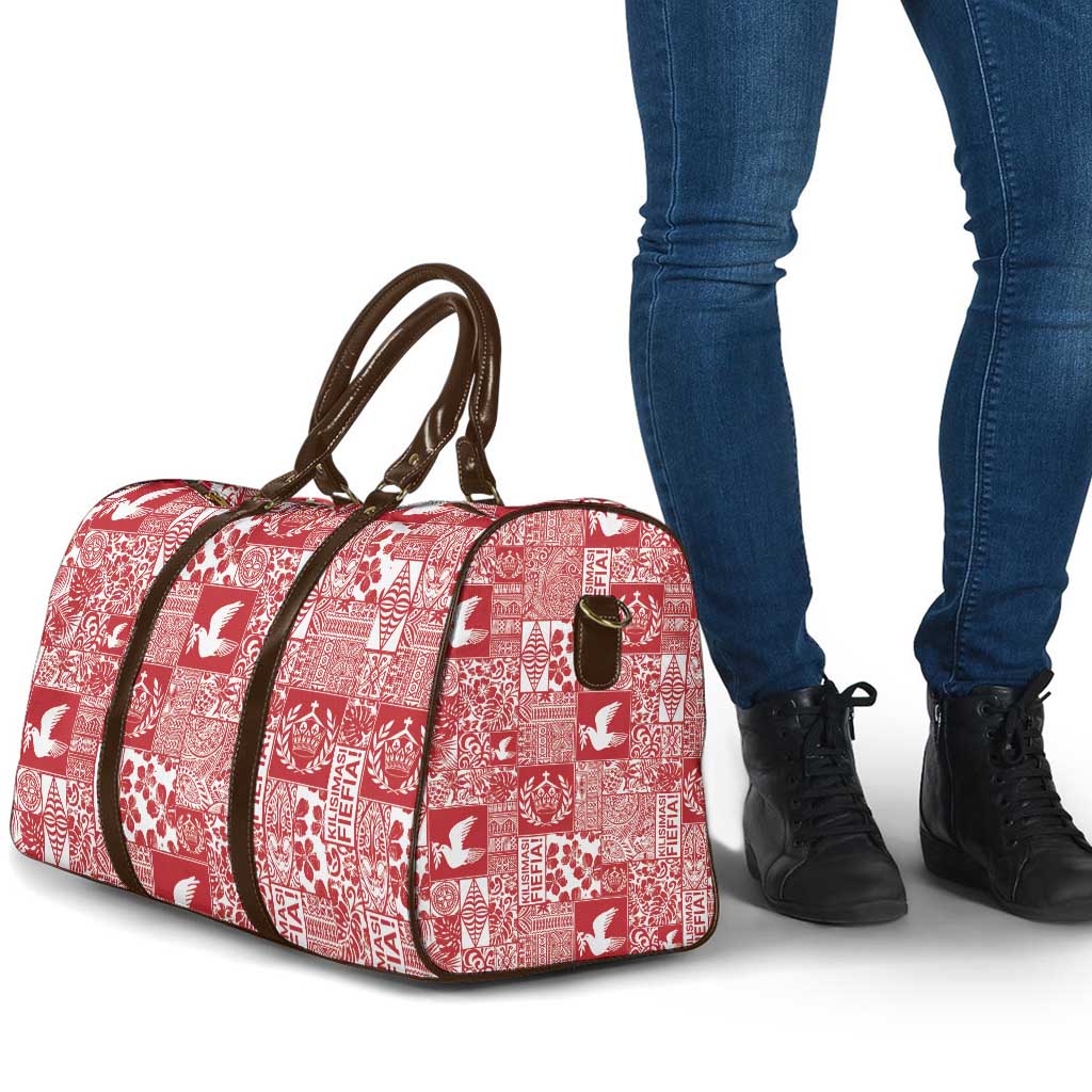 Red Tonga Kilisimasi Fiefia Travel Bag Pacific Patchwork Xmas Vibes - Polynesian Pride
