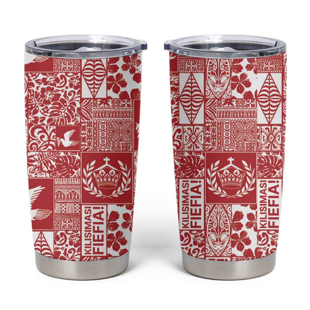 Red Tonga Kilisimasi Fiefia Tumbler Cup Pacific Patchwork Xmas Vibes - Polynesian Pride