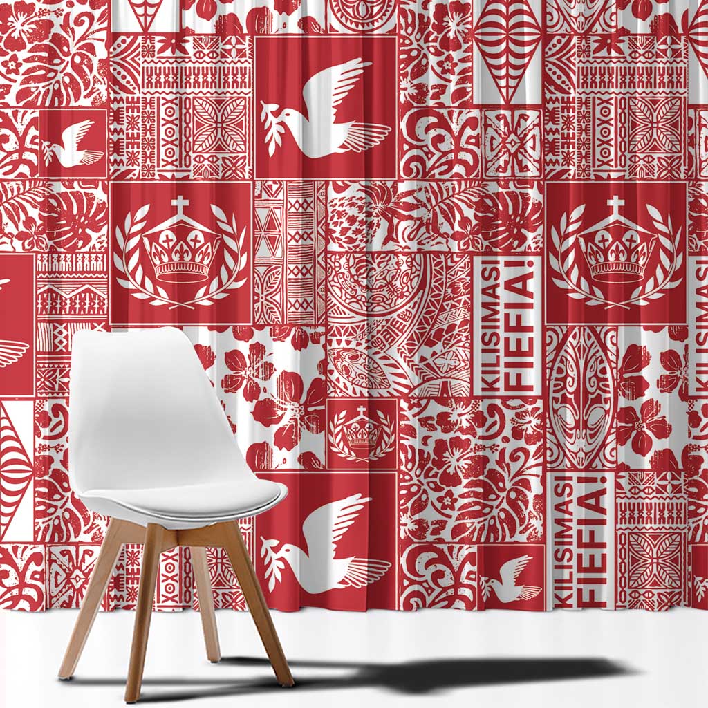 Red Tonga Kilisimasi Fiefia Window Curtain Pacific Patchwork Xmas Vibes - Polynesian Pride