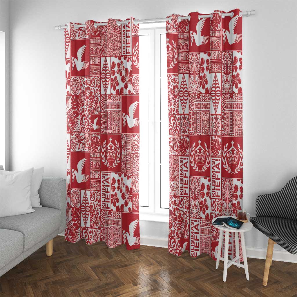 Red Tonga Kilisimasi Fiefia Window Curtain Pacific Patchwork Xmas Vibes - Polynesian Pride